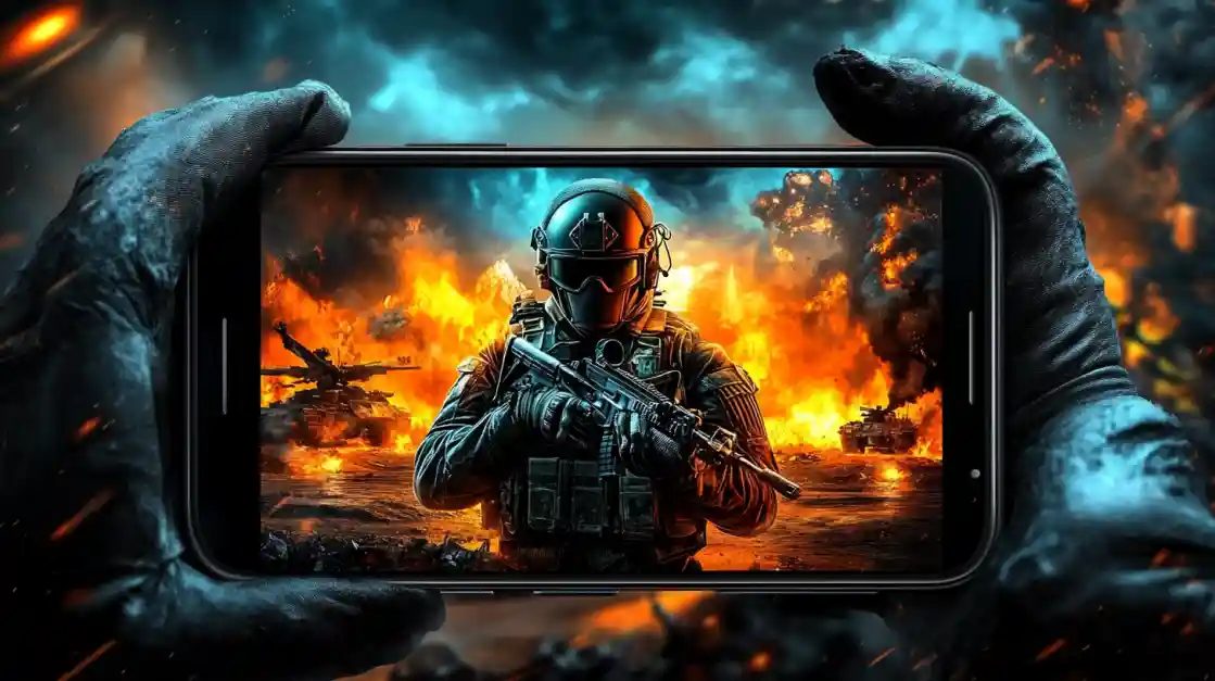 A phone screen showing dynamic gameplay visuals